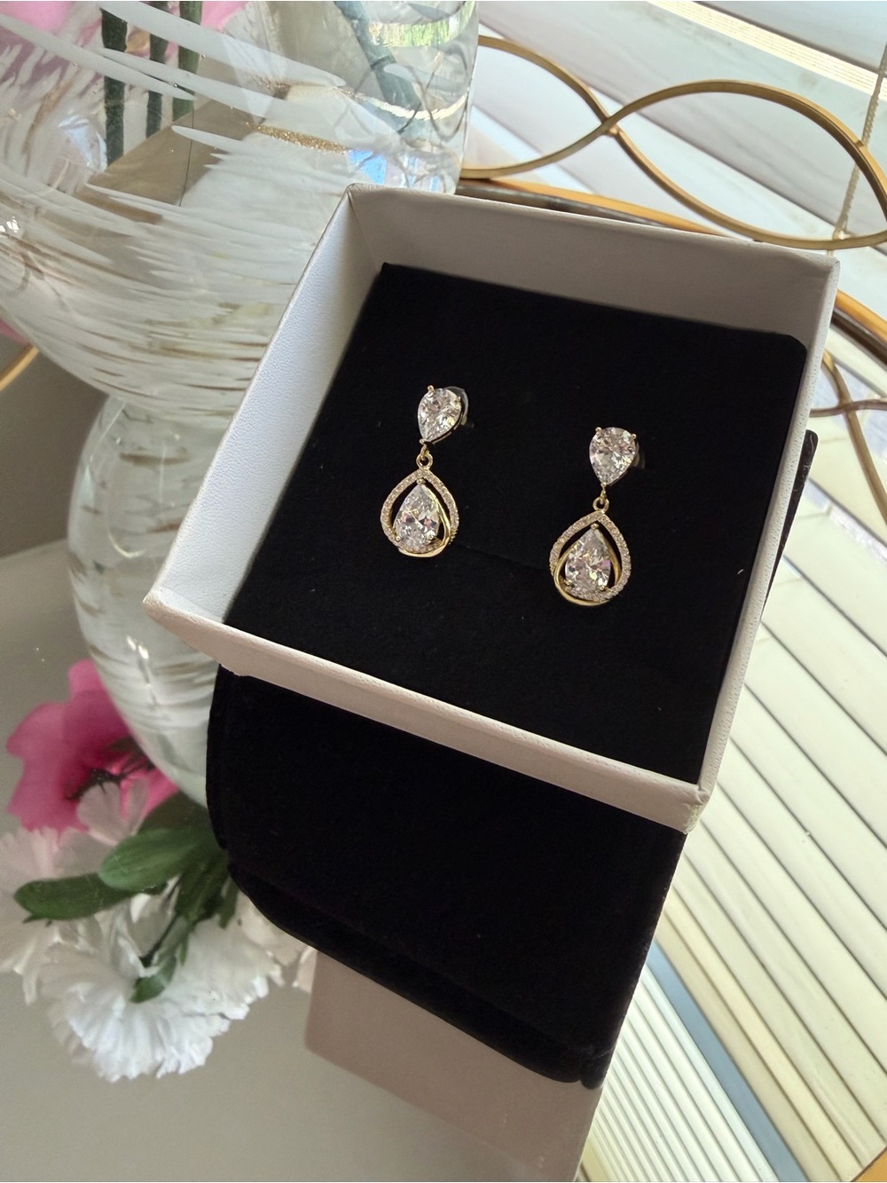 Gold Teardrop Crystal Drop Earrings - Women Jewelry